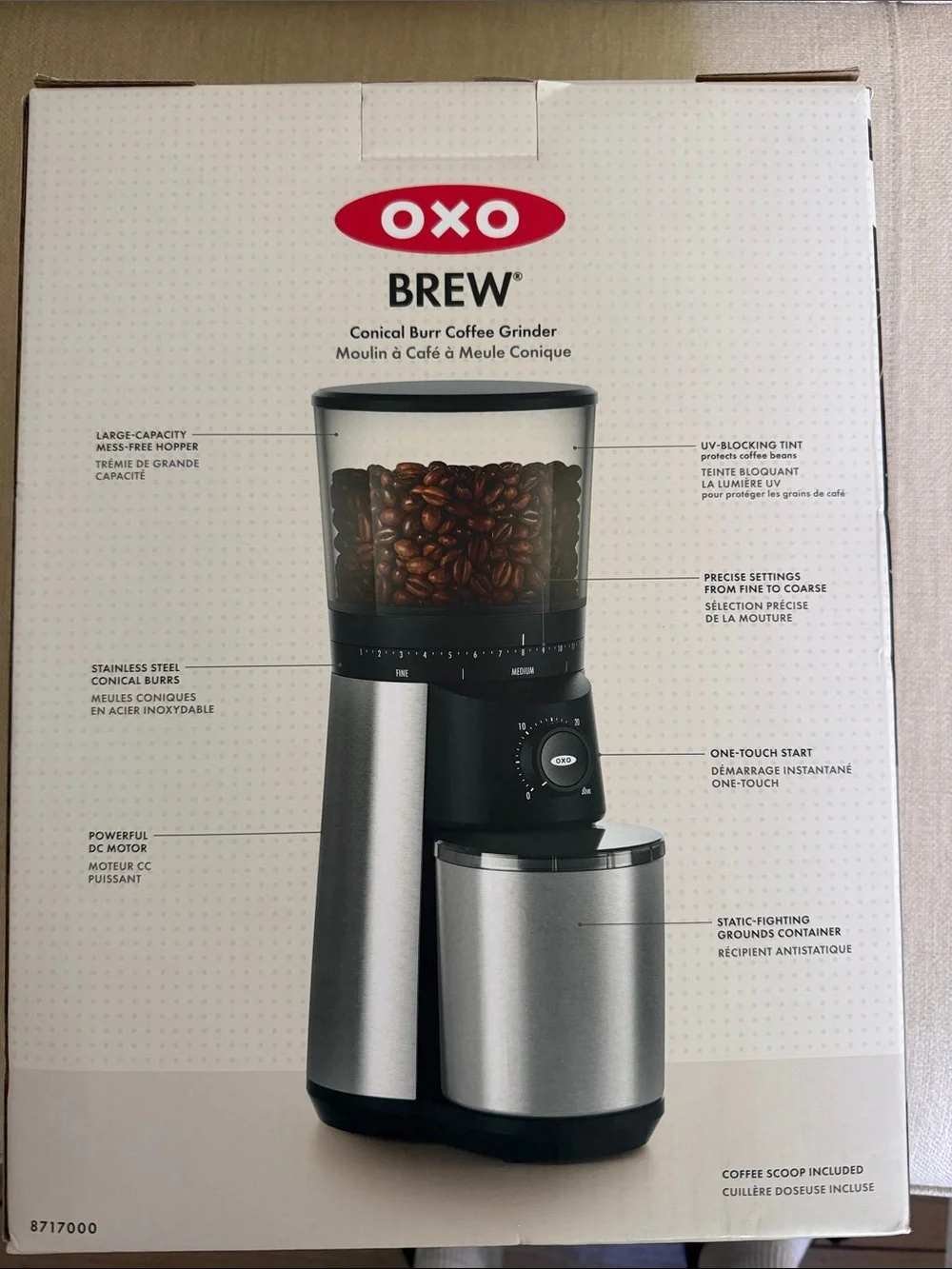NWT OXO Brew Stainless Steel and Black Conical Burr Coffee Grinder